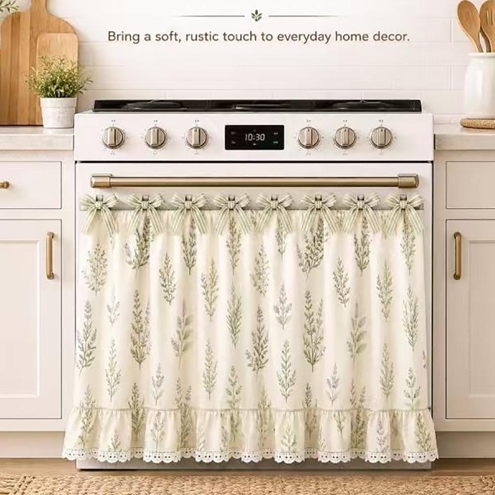 Cotton Blend Stove Cover Skirt Charming Farmhouse Stove Skirt Rustic Oven Curtain  Kitchen Decor