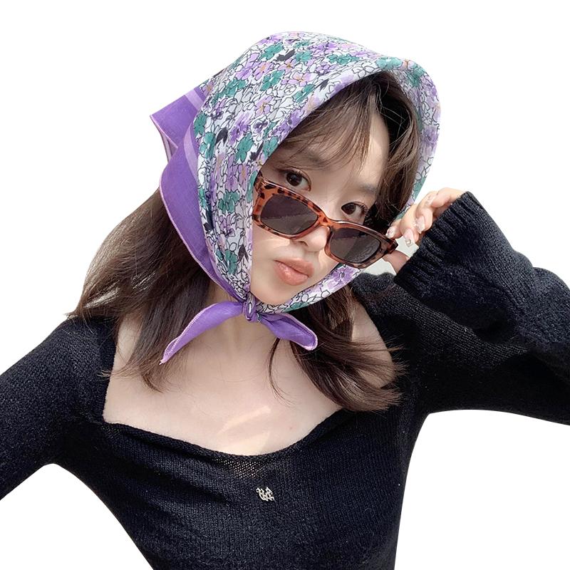 Cotton and linen small square scarf women's spring and autumn small silk scarf Korean version headscarf versatile scarf summer thin versatile triangul