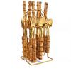 24Pcs Dinnerware Set With Stand Bamboo Handle Stainless Steel Tableware Knives Flatware Fork Spoon Set With Cutlery Rack Set