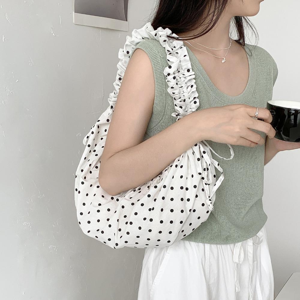 Lightweight Polka Dot Pleated Bag Korean Style Nylon Messenger Pouch Lace Crossbody Bag Outdoor