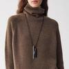 Sandalwood Metal Color Block Necklace: Luxury Minimalist Irregular Long Pendant.