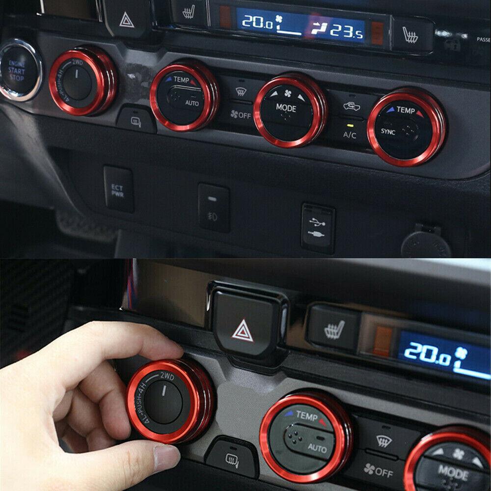 4Pcs For 2016-2020 Toyota Tacoma Red Car Ac Climate Control Ring Knob Trim Cover