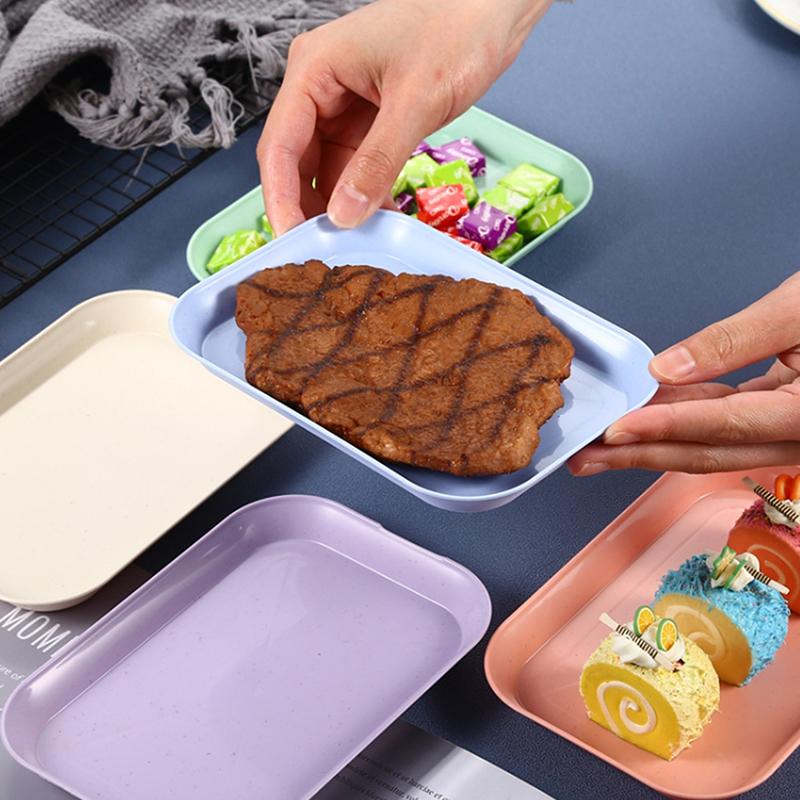 Поднос для хранения пшеничной соломы цвета конфет, тарелка для фруктов, закусок, настольный поднос для хранения всякой всячины, маленькая квадратная пластиковая тарелка, декоративные подносы