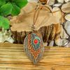 1pcs Boho Vintage Necklace Layered Pendent Necklace Red Stone Inlay Leaf Shape Match Daily Outfits Party Accessories Gifts