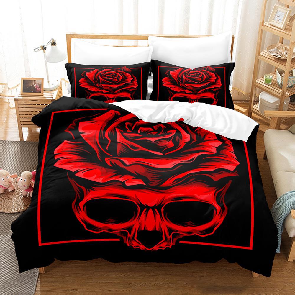 Комплект постельного белья Roses and Skulls All Season Twin Single Twin Full Queen King Size Bed Set Aldult Kid Bedroom Duvetcover Sets Anime