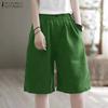 Women Casual Elastic Waist Solid Color Loose Short Pants