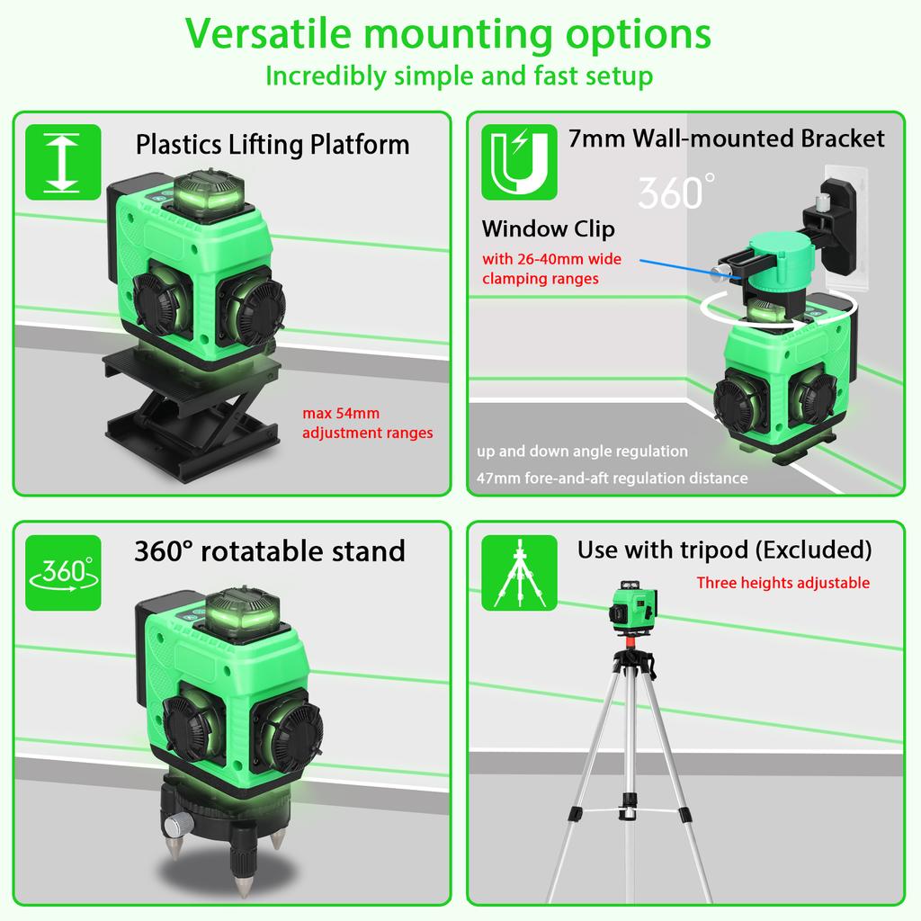 Многофункциональный 16-линейный лазерный уровень 3 градуса Самовыравнивающаяся машина Перезаряжаемая литиевая батарея для выравнивания