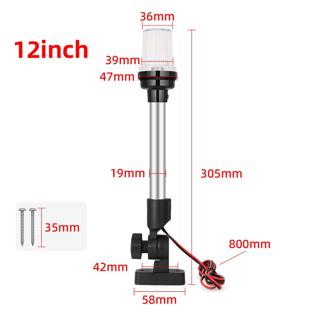 Светодиодный навигационный фонарь для лодки, вращающийся на 360°, регулируемый, чисто-белый, парусный фонарь, кормовой фонарь для яхты, якорная лампа 12 В ~ 24 В