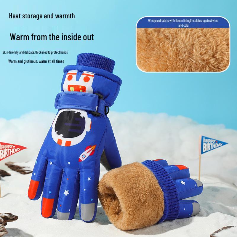 Kids' Winter Cartoon Gloves: Warm, Non-Slip, Waterproof, Thick Fleece for Outdoor Sports, Cycling, Skiing