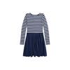 Polo Платье с логотипом, полосатым круглым вырезом, средней длины, с длинным рукавом, детские платья, цвет темно-синий 313890249-002