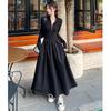 Autumn Black Long-sleeved Dress Women's Small Long Dress Korean Version New Women's Spring and Autumn Skirt