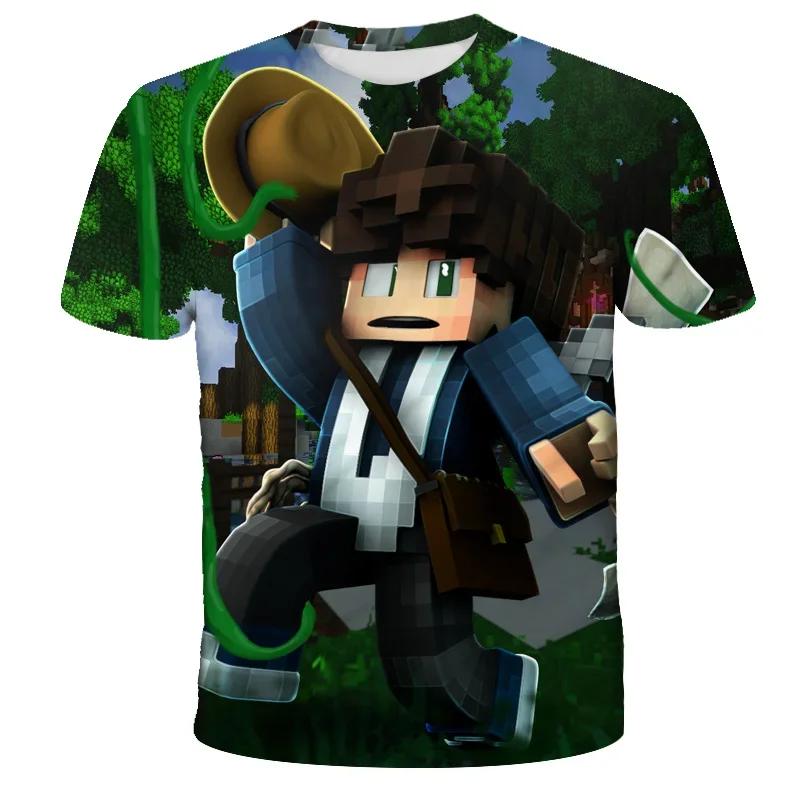 Майка для мальчика Minecraft 3D-печать Повседневная Летняя Милая Мальчики Девочки Строительные Блоки Мультяшная Футболка Популярные Топы Внутри Снаружи Mc