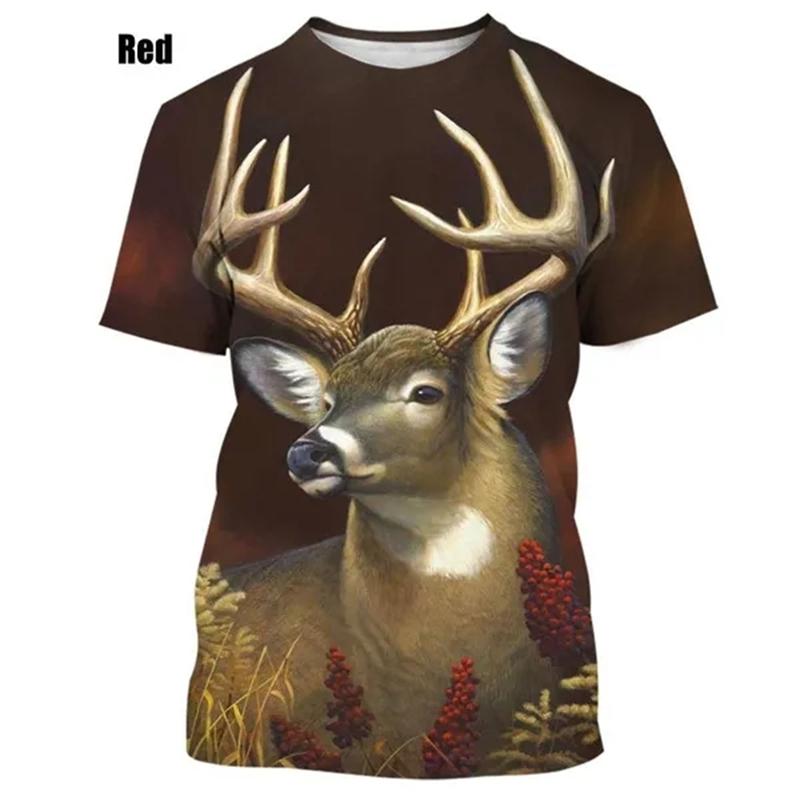 Летние топы для мужчин и женщин, охота на лося, оленя, камуфляж, 3D-принт, по всей поверхности, футболка большого размера с коротким рукавом, крутая одежда, топы