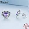 Женские серьги-пусеты BAMOER из стерлингового серебра 925 пробы с ярко-фиолетовым цирконием, винтажные серьги-гвоздики с текстурой, ювелирные изделия в подарок