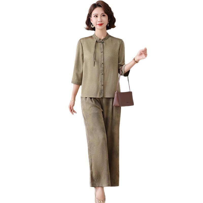 Шифоновый костюм в китайском стиле на лето 2026 для стильных женщин среднего возраста
