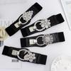 Casual Elastic Wild Skirt Bands Cinch Waist Belt Ladies Dress Cummerbund Crystal Buckle Waistband