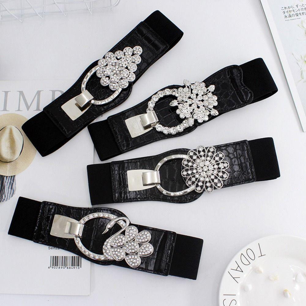 Эластичный пояс-корсет с эластичной вставкой для талии, женский пояс для платья, кушак, поясная лента с хрустальной пряжкой, широкие резинки для юбки