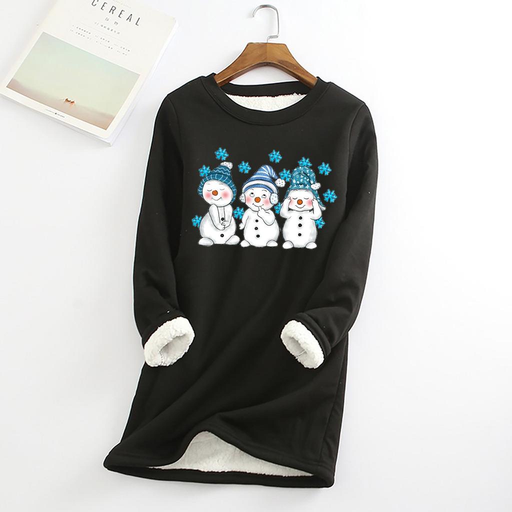 Женский круглый вырез с принтом из утолщенного плюша и кашемира, теплый длинный топ