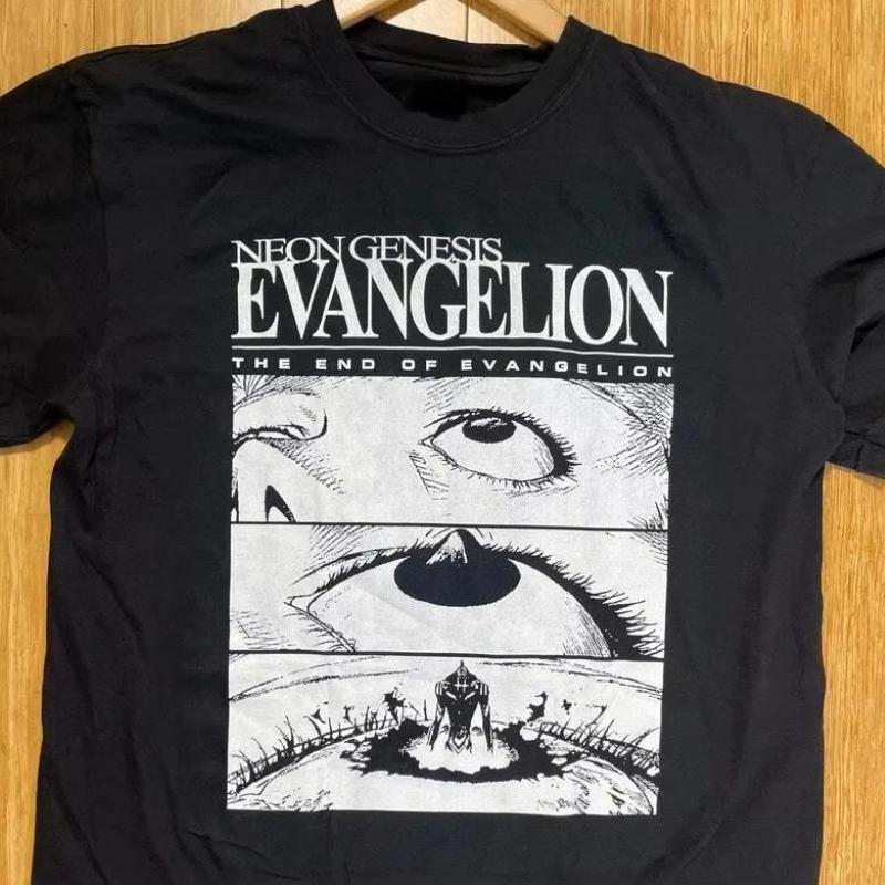 2026 Женская Мужская Неон Genesis Evangelion Конец Евы Глаз Рубашка Классический Стиль Рубашка с коротким рукавом Унисекс Летняя Хлопковая Футболка с Круглым Вырезом