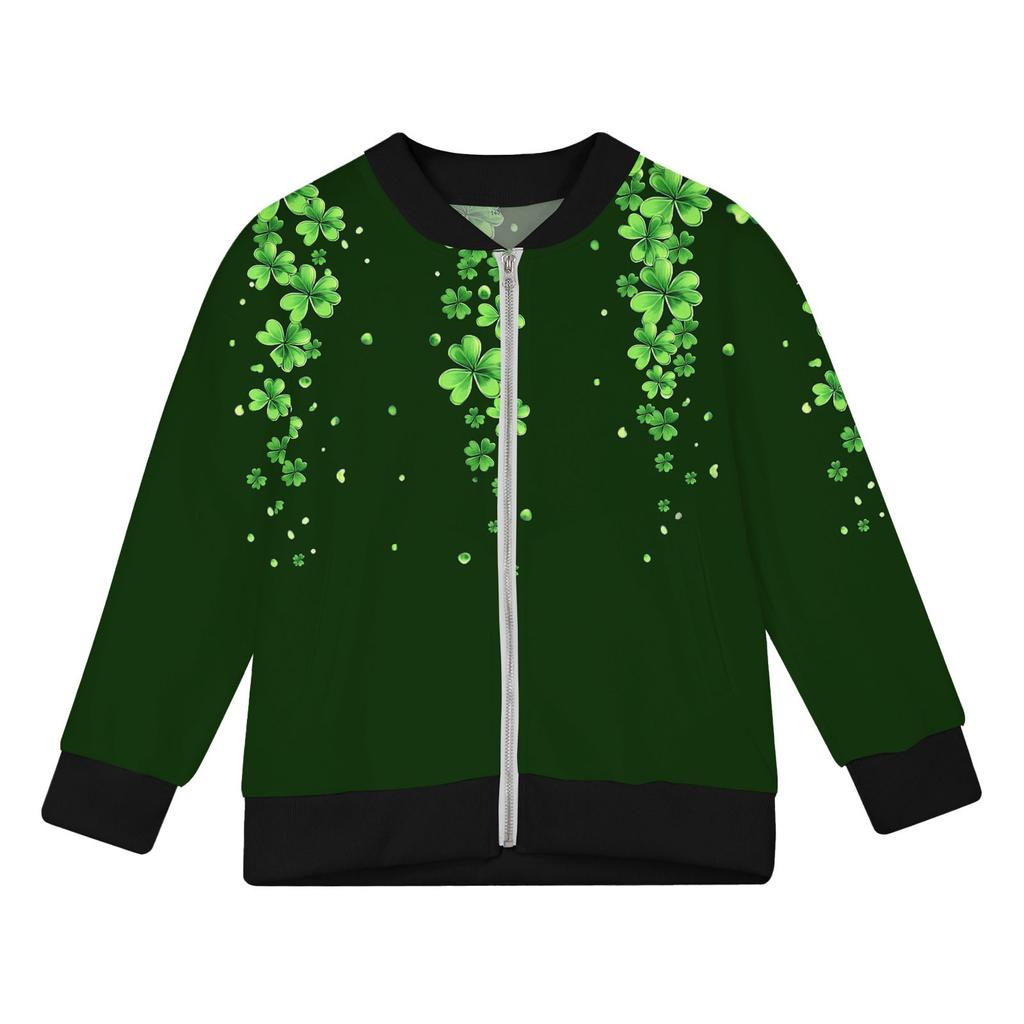 Девочки куртки на молнии детские осенние толстовки с длинным рукавом верхняя одежда с карманами St. День Святого Патрика 5-15 лет