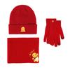 Milk Dragon New Red Set Windproof and Warm German Velvet Self-Heating Knitted Hat Scarf Gloves Three-piece Set