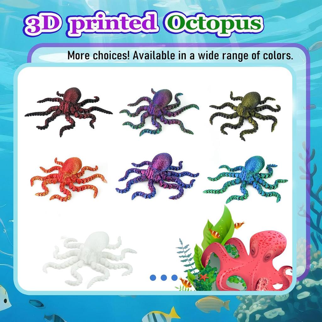 3D-печатный осьминог Морское животное Игрушки-антистресс с щупальцами Набитые вещи Гибкие Рептилии Фигурки Животных Крутой Скелет 15 см