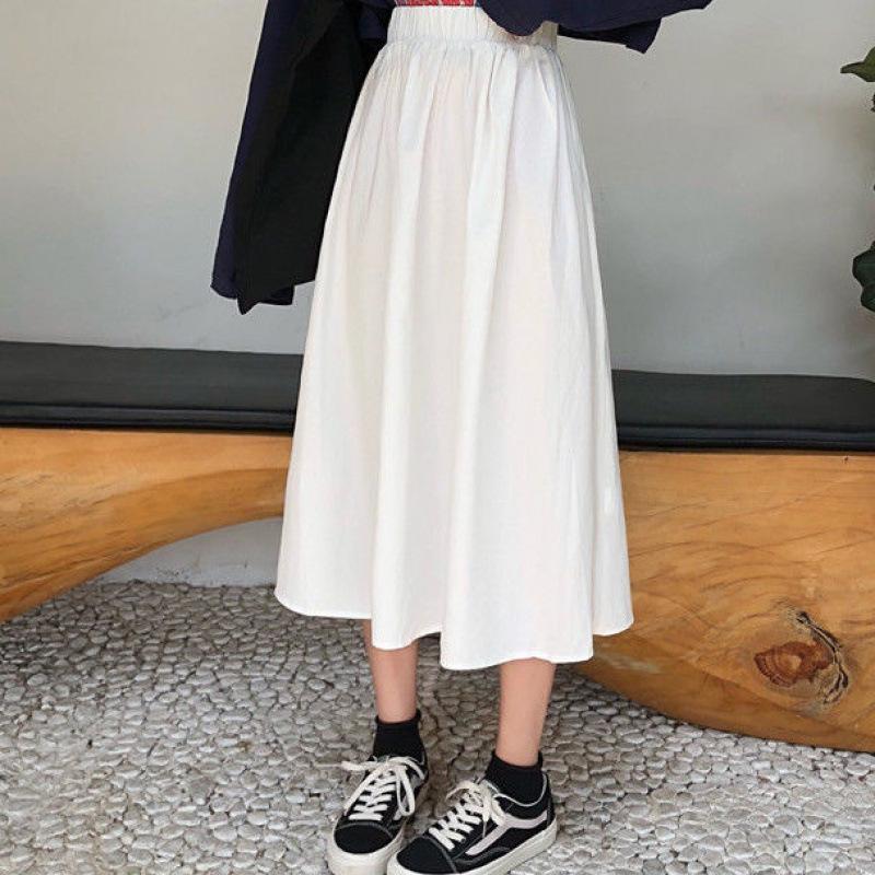Женская белая длинная юбка Модные карманы Плиссированные юбки до колена Осень 2024 Новые Повседневные Элегантные С высокой талией А-силуэта Женские юбки