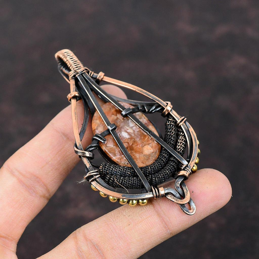 Подвеска из солнечного камня Подвеска, обернутая медной проволокой Подвеска ручной работы Украшения из солнечного камня Подвеска из настоящего драгоценного камня Подарок для нее Украшения, обернутые медной проволокой