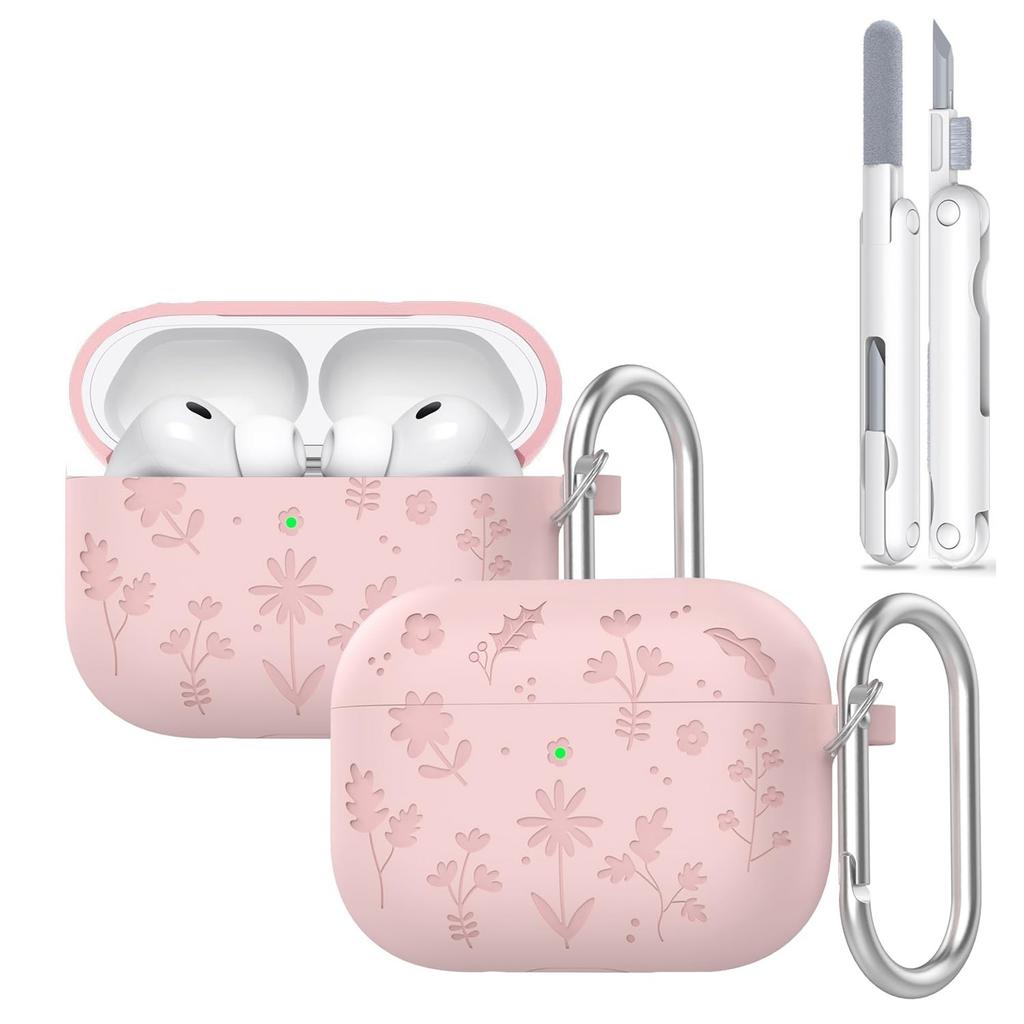 Для AirPods Pro 3 Чехол для наушников Силиконовый с гравировкой цветка для AirPods Pro 3-го поколения Чехол с набором для чистки для AirPods Pro 3
