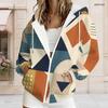 Women Plus Size Geometric Printed Zip Up Hoodie Long Sleeve Drawstring Hood With Pockets