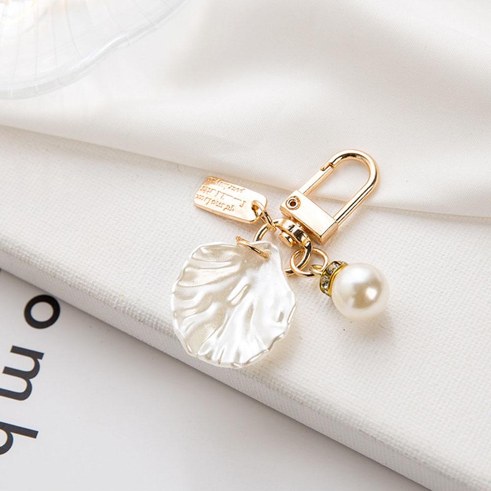 Korean Pearl Shell Conch Gold Color Fashion Bag Charms Heart Key Ring Key Chain Key Accessories