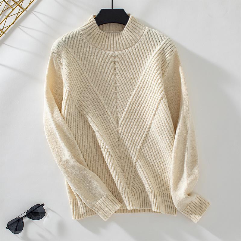 Drizzle Solid Color Half Turtleneck Pullover Women's Sweater - Autumn/Winter European & American Style Long-Sleeved Knitted Top