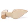 Allegra K Women's Ankle-Tie Chunky Heel Pointed Toe Pumps, Beige, Size 24.5cm