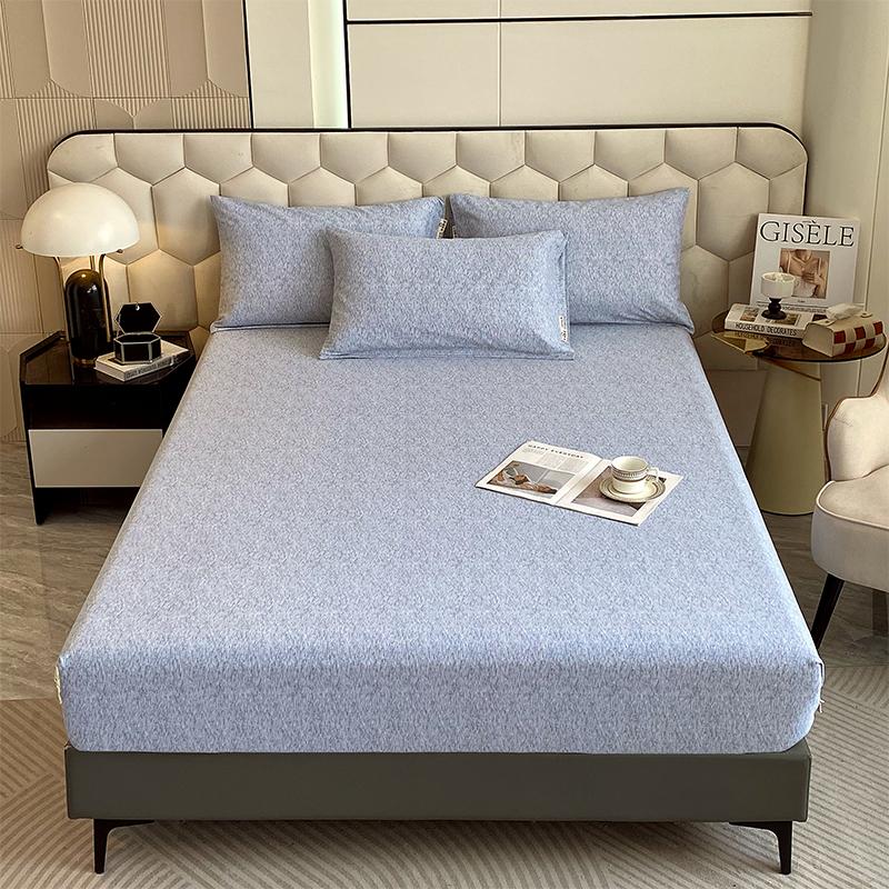 Комплект постельного белья из 3 предметов, простой, синий, в полоску, мягкий, приятный для кожи, утолщенный, 100% хлопок, эластичный, размер Queen Size