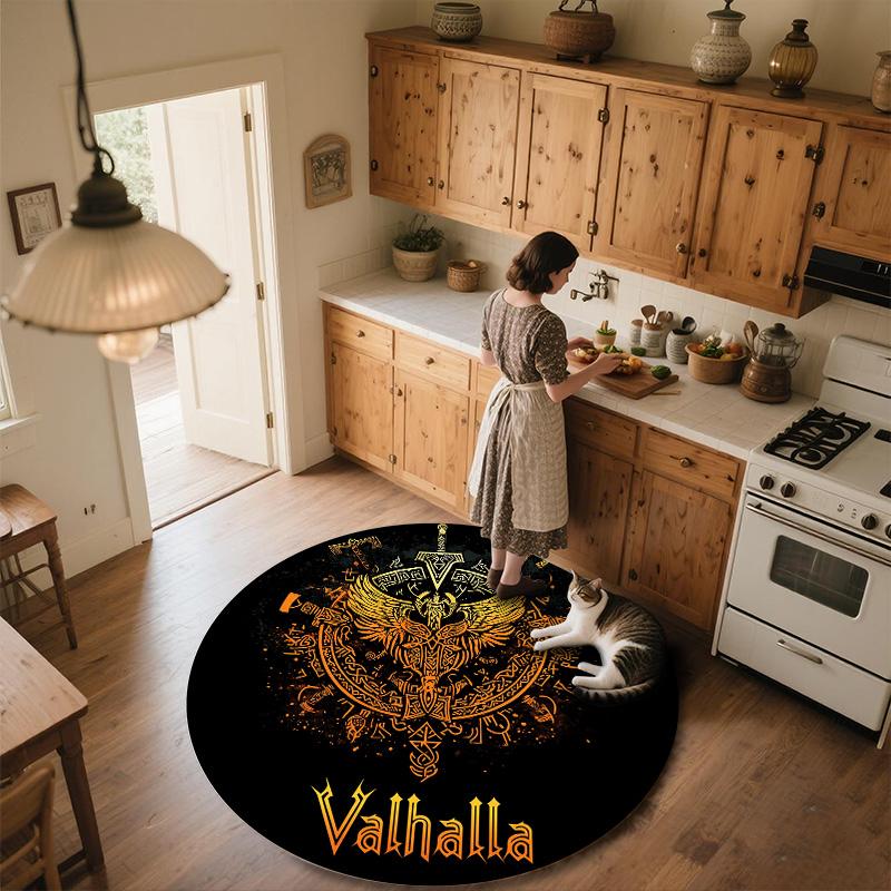Viking Battle Axe,Round Area Rug,Carpet Rug for Living Room Bedroom Sofa Playroom Decor,Non-slip Floor Mat