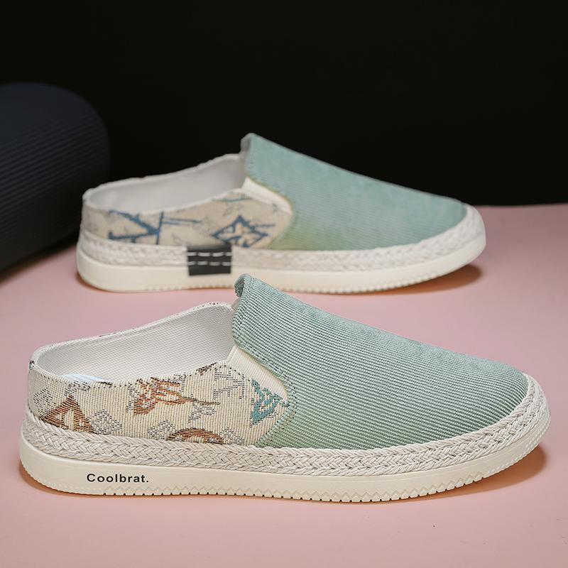 Men's Summer Canvas Slip-on Half Slippers Shoes Men's Casual Slippers Lazy Fashion Flats Shoes Men Loafers Breathable Slippers