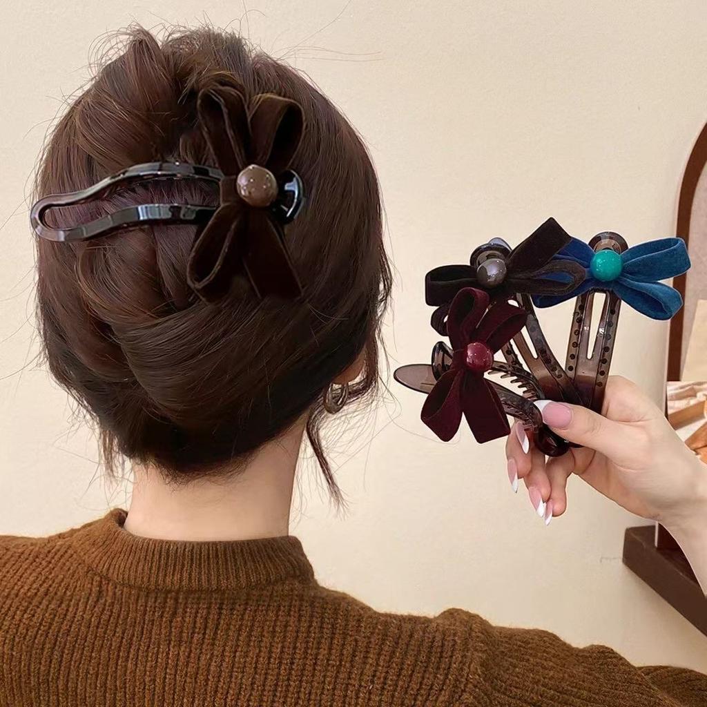 Sweet velvet bow duckbill clip hair clip women's back of the head plate hair clip headpiece 2025 new hair clip!