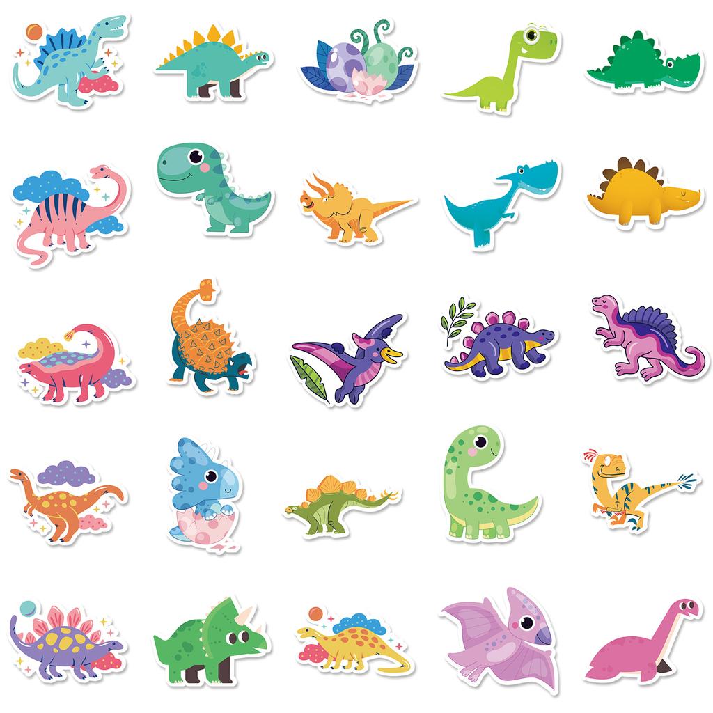 50pcs Cartoon Dinosaur Sticker for Children Water Bottle Skateboard Waterproof Graffiti Stickers