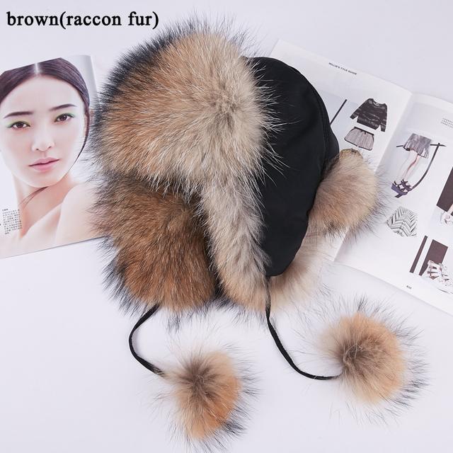 Женская шапка из натурального лисьего меха с меховыми шариками, женские корейские зимние шапки из натурального меха енота, теплая шапка-бомбер для девочек с ушами на лыжах, велоспорте, снежная шапка-бомбер