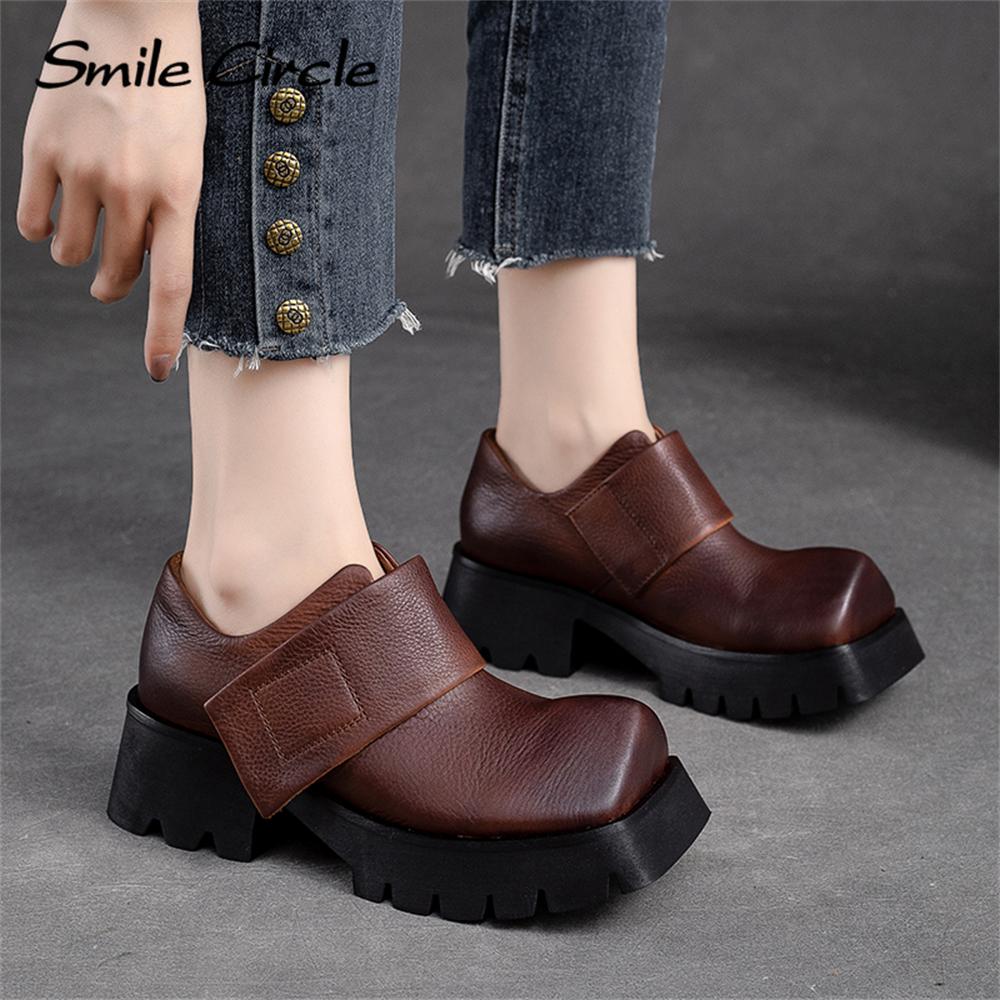 Женские туфли на плоской подошве из натуральной кожи, туфли на платформе с квадратным носком, низкие туфли, модные повседневные туфли на толстой подошве