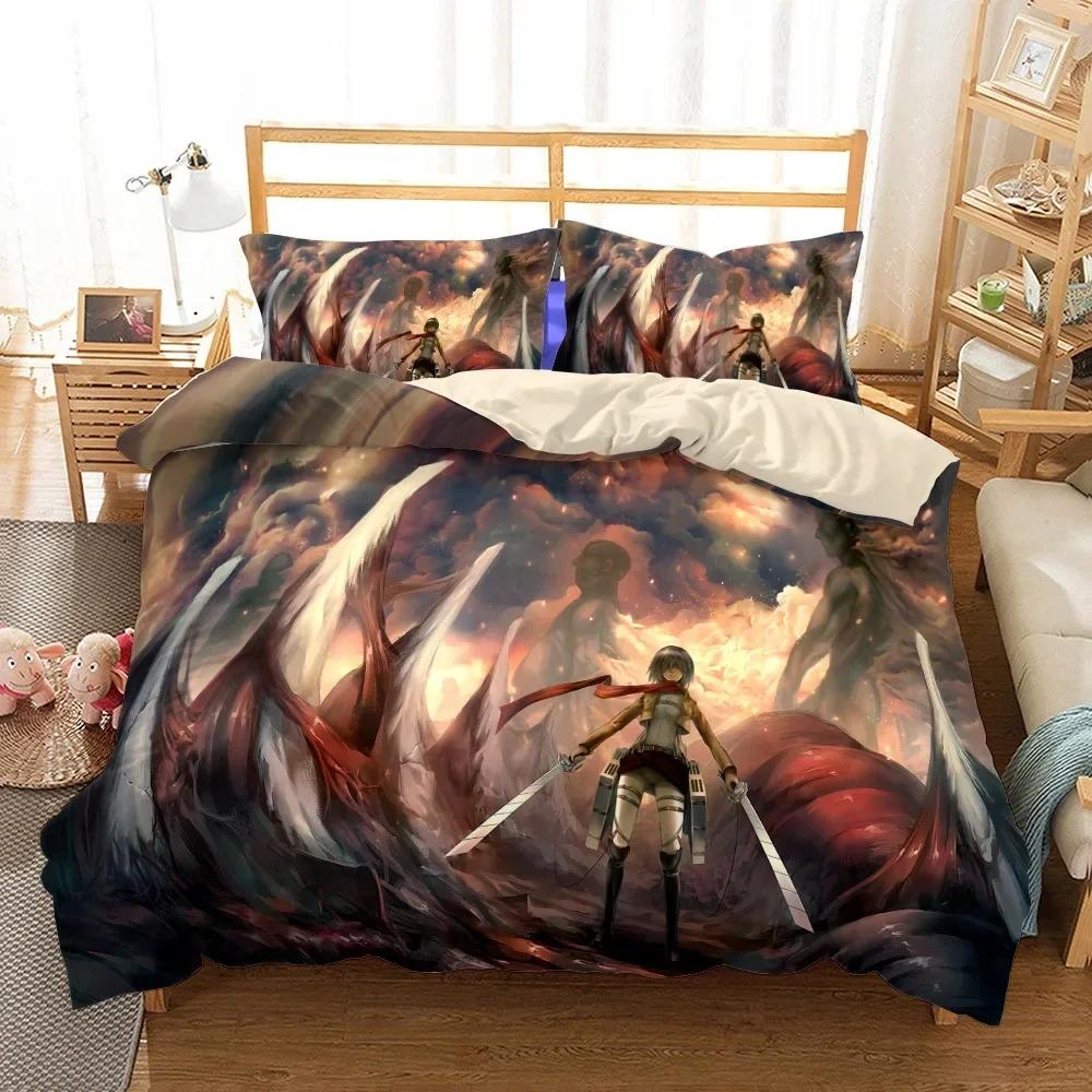 Cartoon 3DPrinted A-Attack On Titan Bedding Set Duvet Cover Pillowcase Anime Kids Bedroom Decor Single Double Large Size Bedding