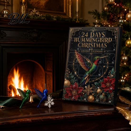 Indoor Holiday Supplies Hummingbirds Advent Calendar 2026, 24 Days Christmas Countdown with Seasonal Gift Sets Pcs 2D Acrylic Hummingbird Ornaments
