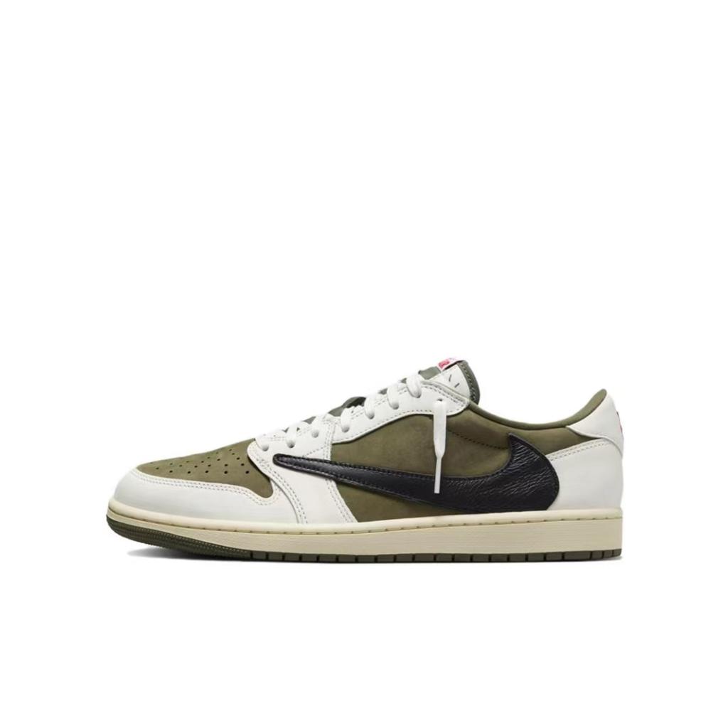 Travis Scott X Jordan Air Jordan 1 Винтажные Баскетбольные Кроссовки Унисекс Низкие Бежевый/Зеленый DM7866-200(Команда603-)