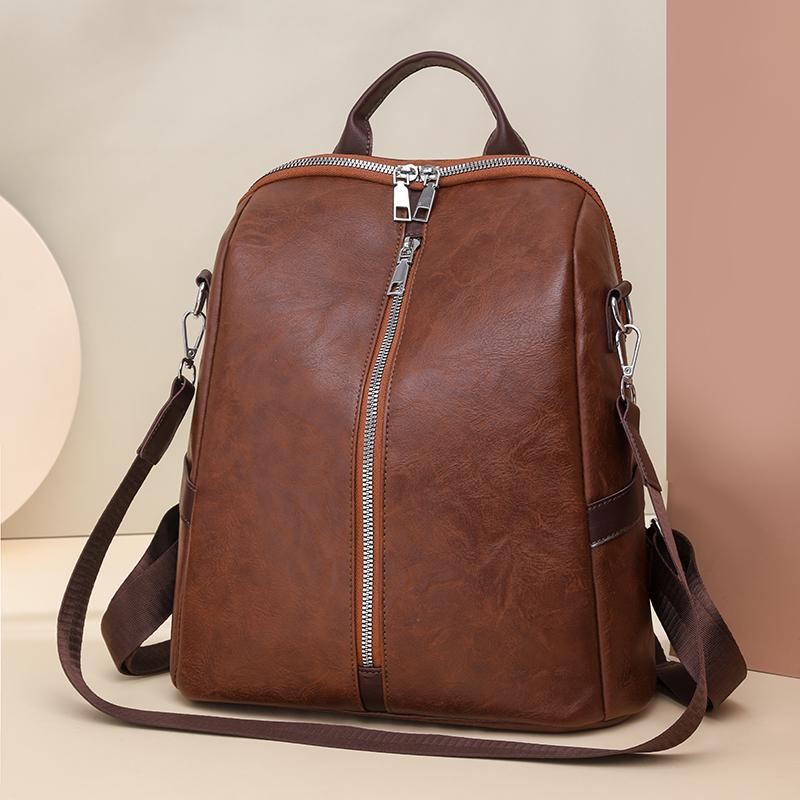 Женский мягкий кожаный рюкзак в стиле ретро с большой емкостью