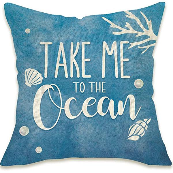 Summer Hot Style Ocean Style Pillow Beach Shell Pattern Blue Pillow Case Home Sofa Pillow Case Cushion Cover