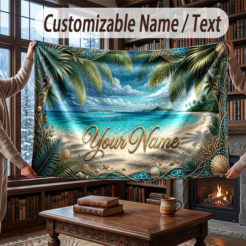 Octopus Sea Life Theme Throw Blanket Custom Name Text Personalized Blanket Soft Cozy Blanket for Home Sofa Bed