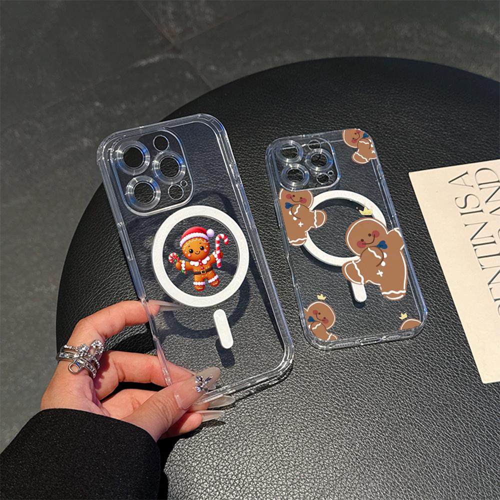 AC104 Рождественская елка Merry Christmas Magsafe Прозрачные чехлы для Samsung S23 S24 Ultra S21 FE iPhone 16 Pro Max Магнитная беспроводная зарядка задняя крышка