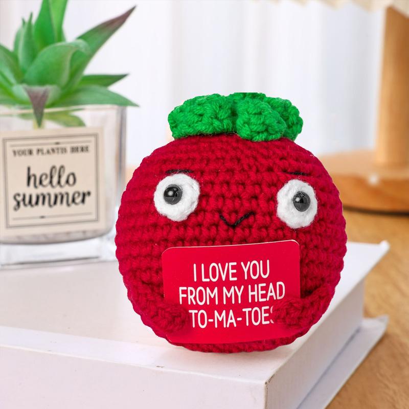 1/3Pcs Tomato Handmade Frend's Gifts Funny Doll With Card Knitted Crochet Room Decoration Positive Energy