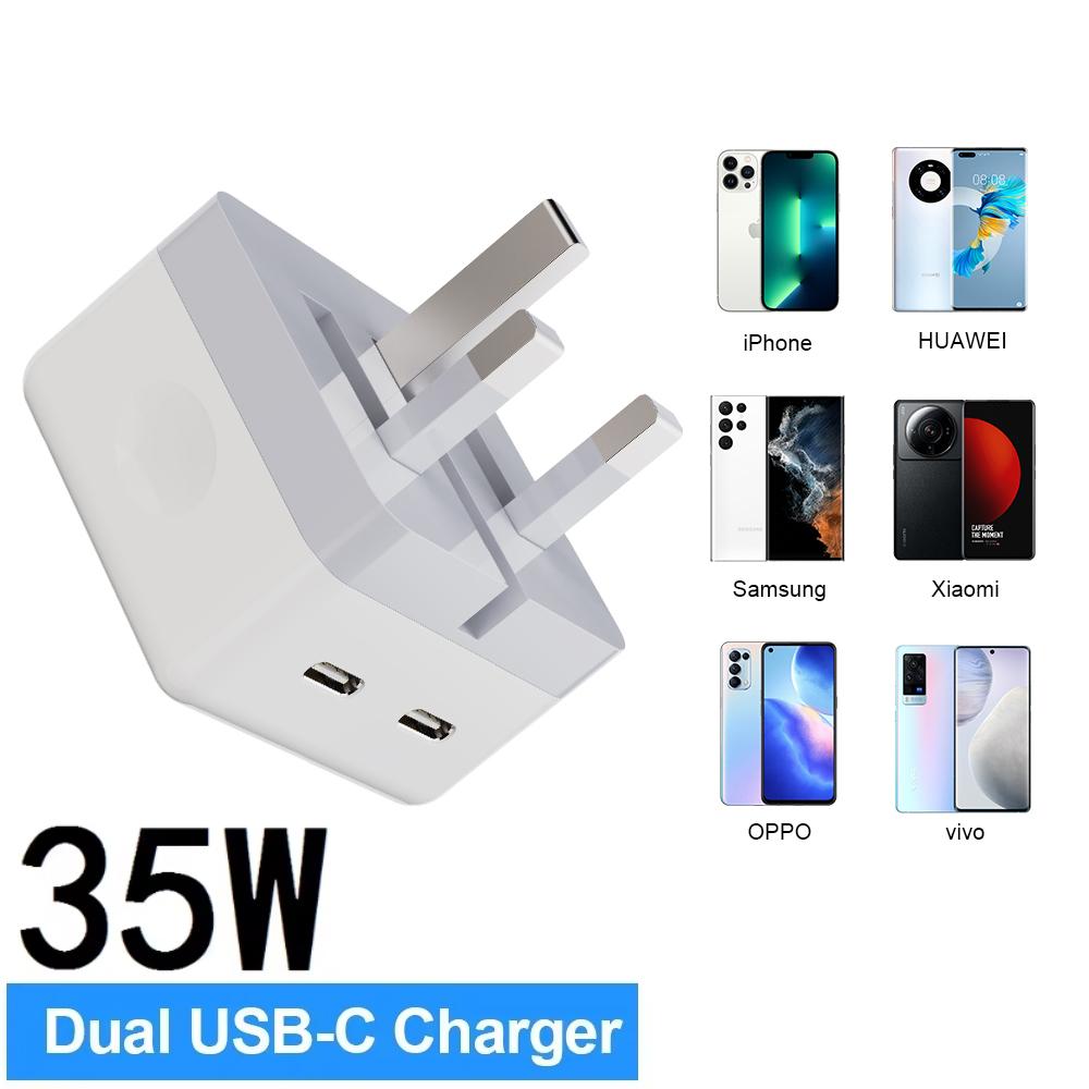 Складное двойное быстрое зарядное устройство PD 35 Вт Type C адаптер для зарядки телефона для iPhone 15 14 13 Samsung Xiaomi Quick Charge вилка для Великобритании USB зарядка