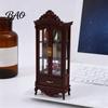 Detailed Miniature Furniture Curio Cabinet, 1/12 Scale Mini Wine Wooden Tiny Display Cabinet with Drawer, Vintage for Doll Mansion Living Room Decor,